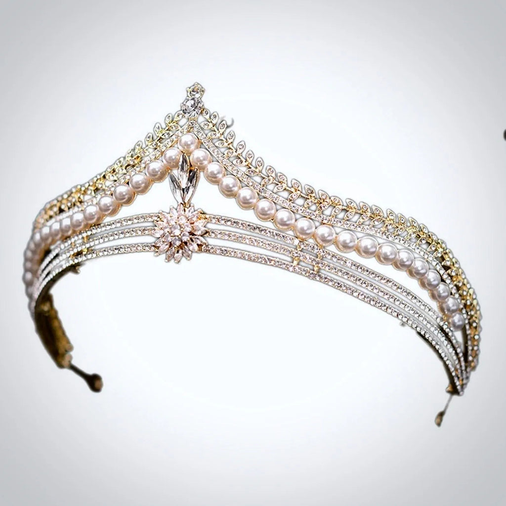 Wedding Hair Accessories -  Pearl and Crystal Bridal Tiara - Available in Gold and Silver