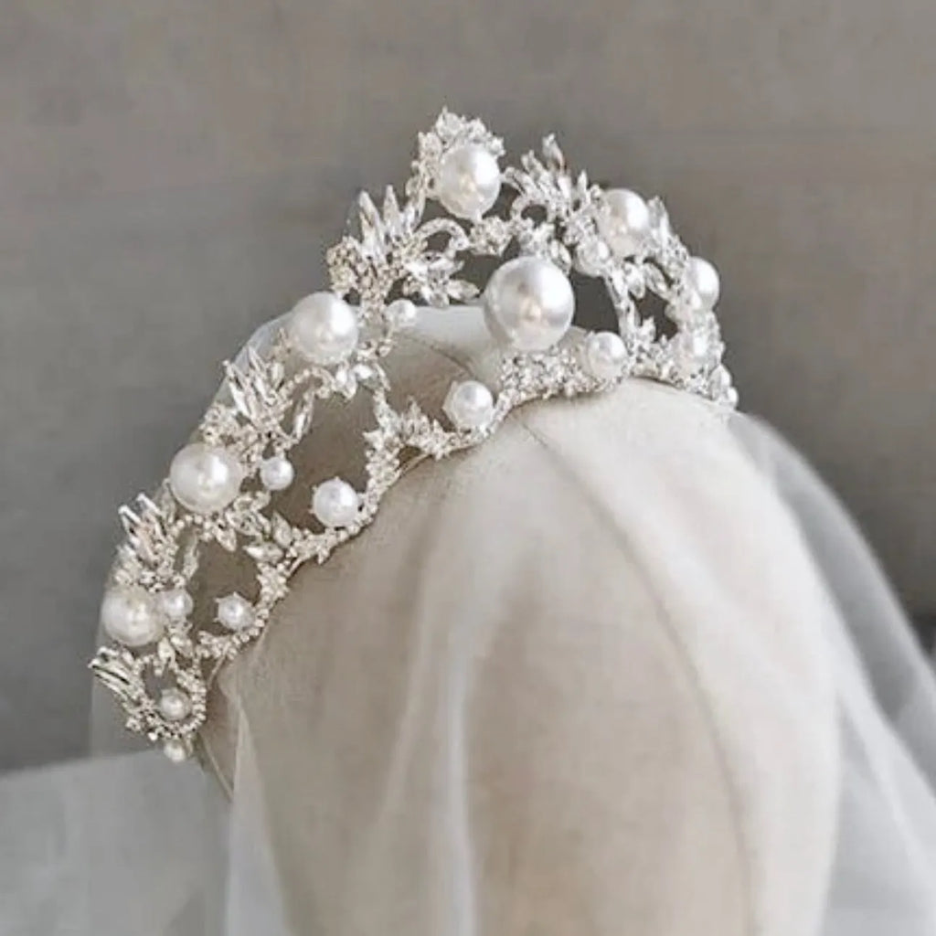 Wedding Hair Accessories - Silver Pearl and Crystal Bridal Tiara