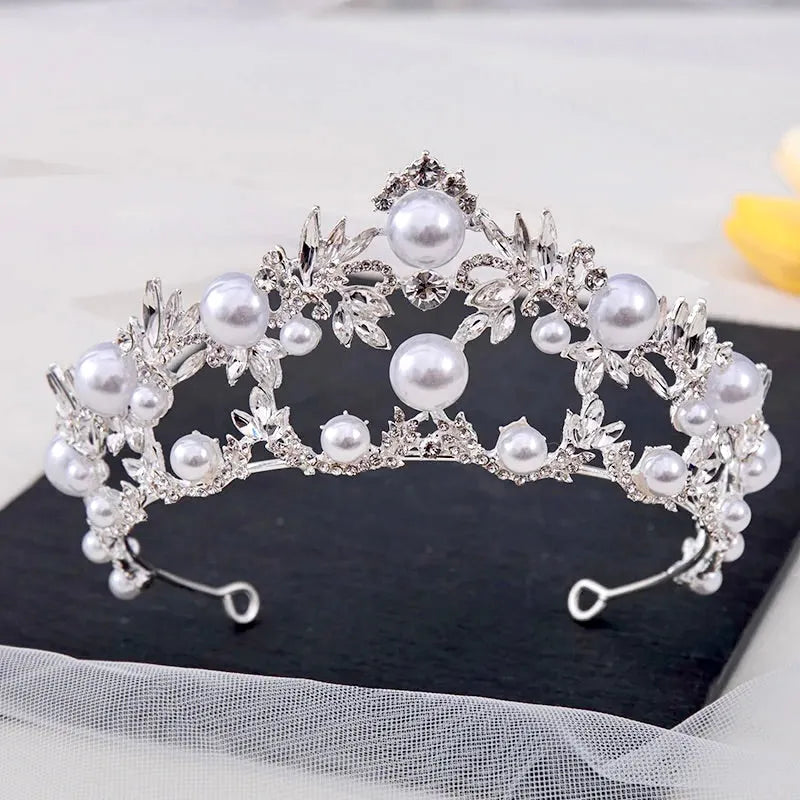 Wedding Hair Accessories - Silver Pearl and Crystal Bridal Tiara
