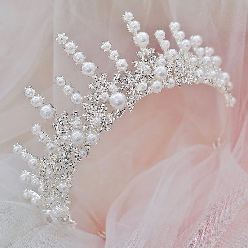Wedding Hair Accessories - Silver Pearl and Cubic Zirconia Bridal Tiara