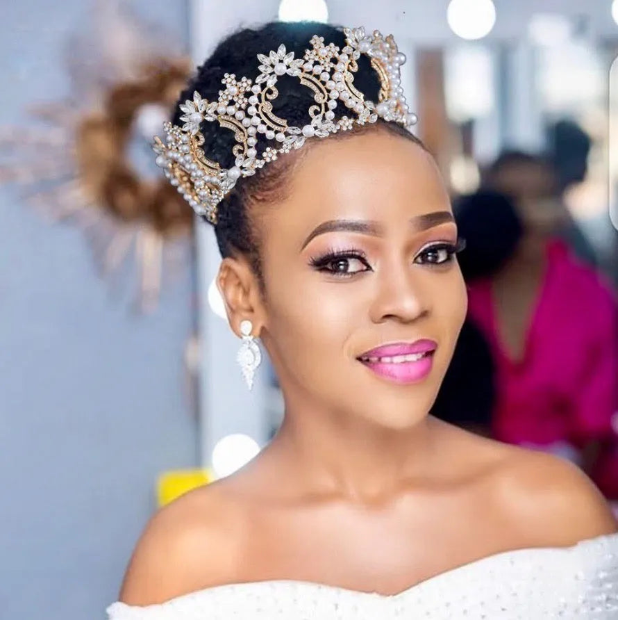 Wedding Hair Accessories -  Pearl and Crystal Bridal Tiara - Available in Yellow Gold and Silver