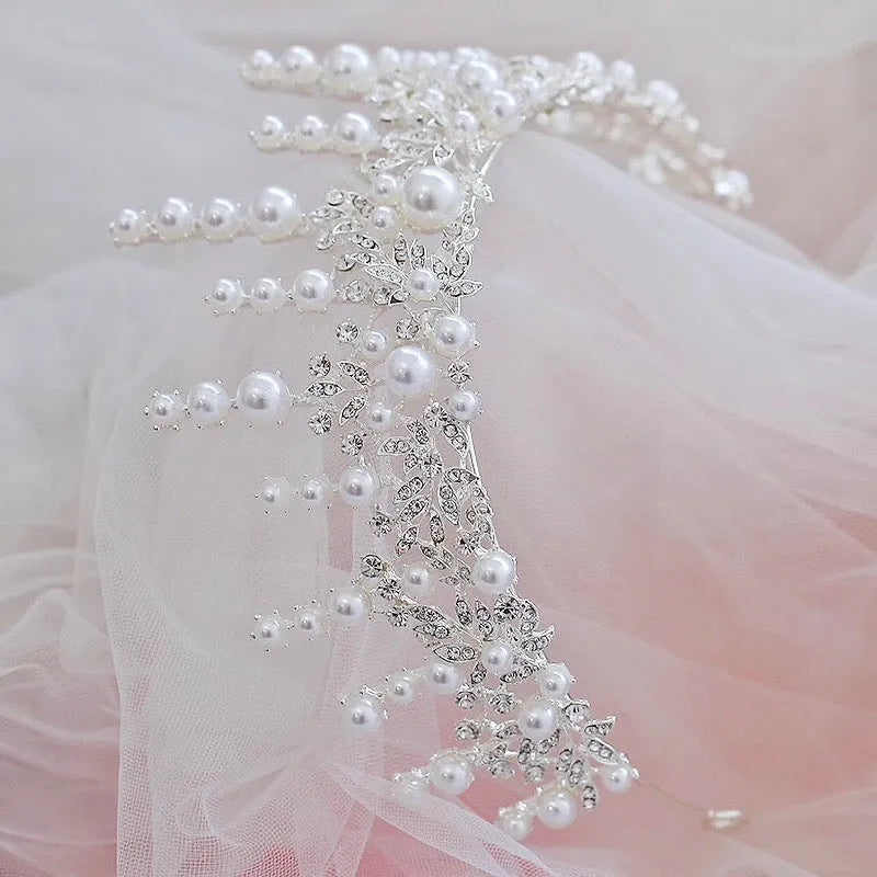 Wedding Hair Accessories - Silver Pearl and Cubic Zirconia Bridal Tiara