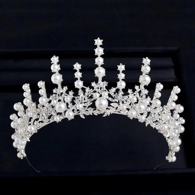 Wedding Hair Accessories - Silver Pearl and Cubic Zirconia Bridal Tiara