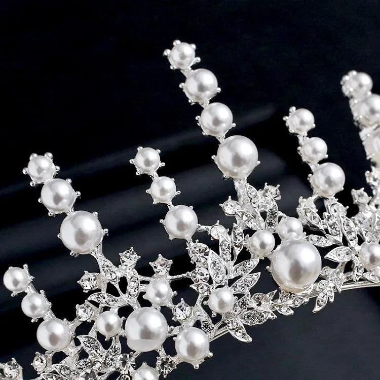 Wedding Hair Accessories - Silver Pearl and Cubic Zirconia Bridal Tiara