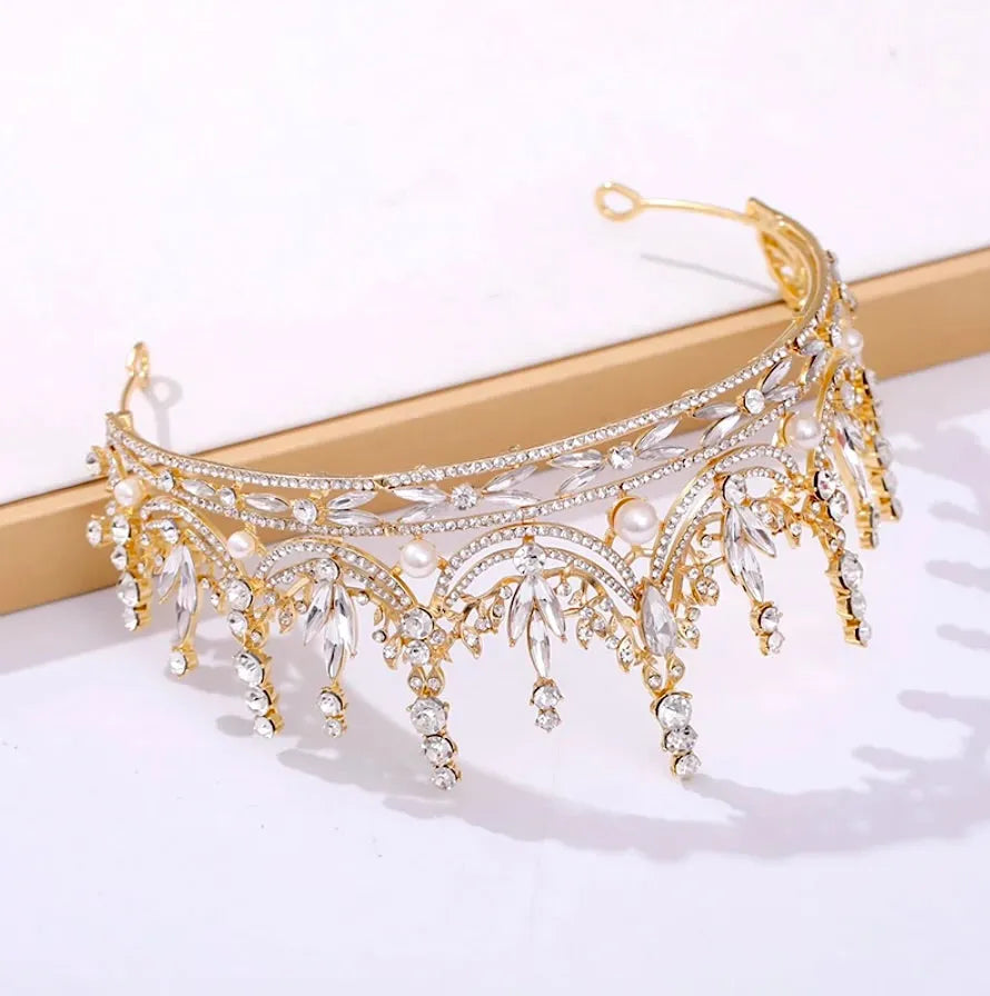 Wedding Hair Accessories -  Pearl and Crystal Bridal Tiara - Available in Silver and Gold