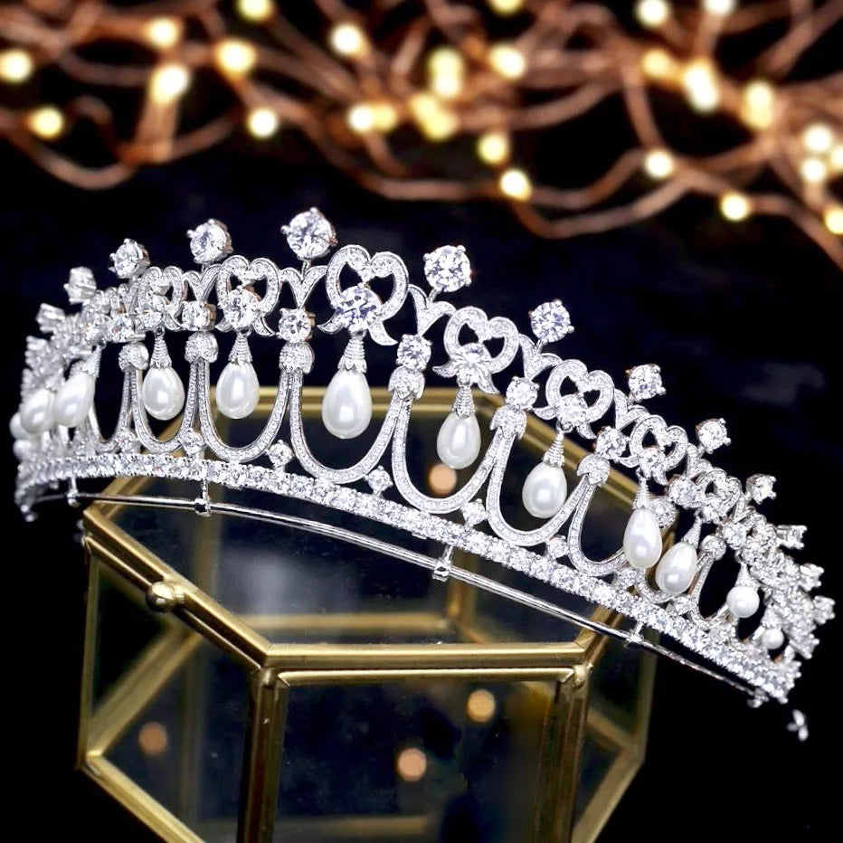 "Diana" - Silver Pearl and Cubic Zirconia Bridal Tiara