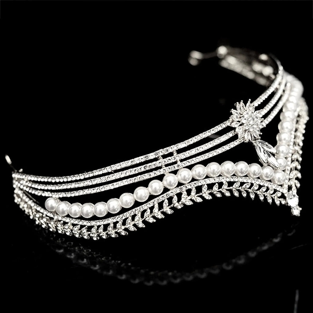 Wedding Hair Accessories -  Pearl and Crystal Bridal Tiara - Available in Gold and Silver