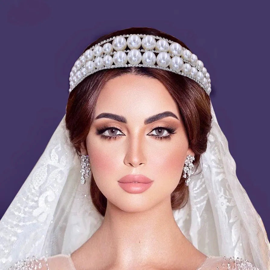 Wedding Hair Accessories - Oversized Double Pearl Bridal Headband / Tiara - Available in Silver and Gold