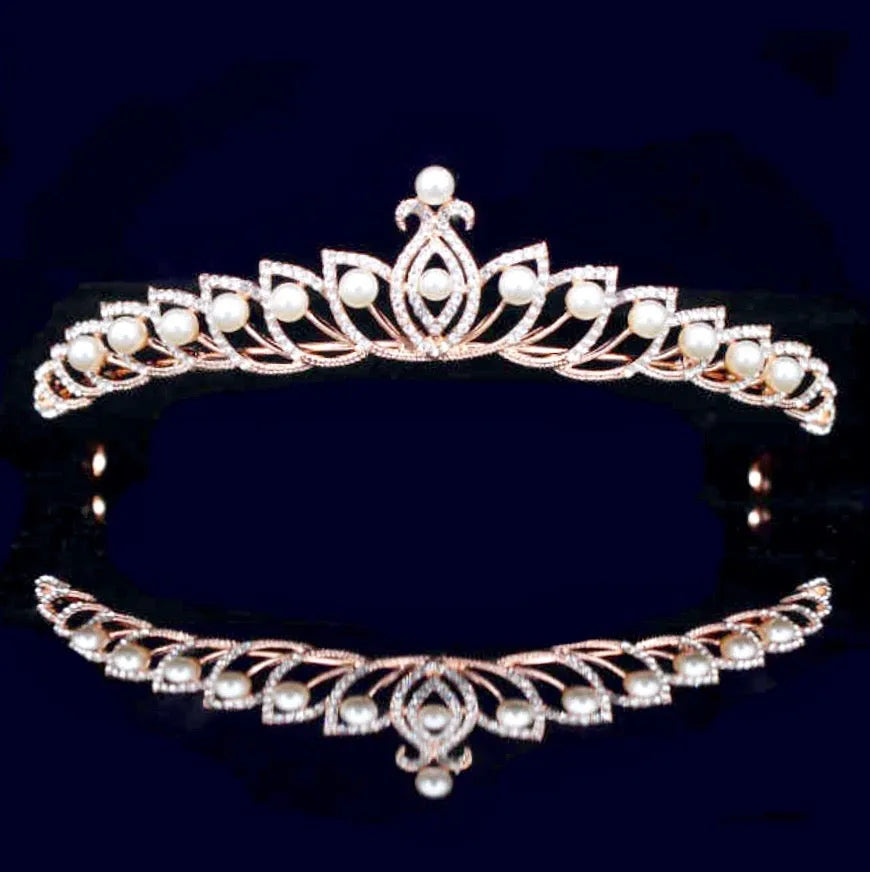 Wedding Hair Accessories - Pearl and Cubic Zirconia Bridal Tiara - Available in Silver and Rose Gold