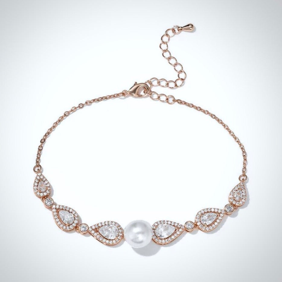 Pearl Wedding Jewelry - Pearl and Cubic Zirconia Bridal Bracelet - Available in Rose Gold, Silver and Yellow Gold