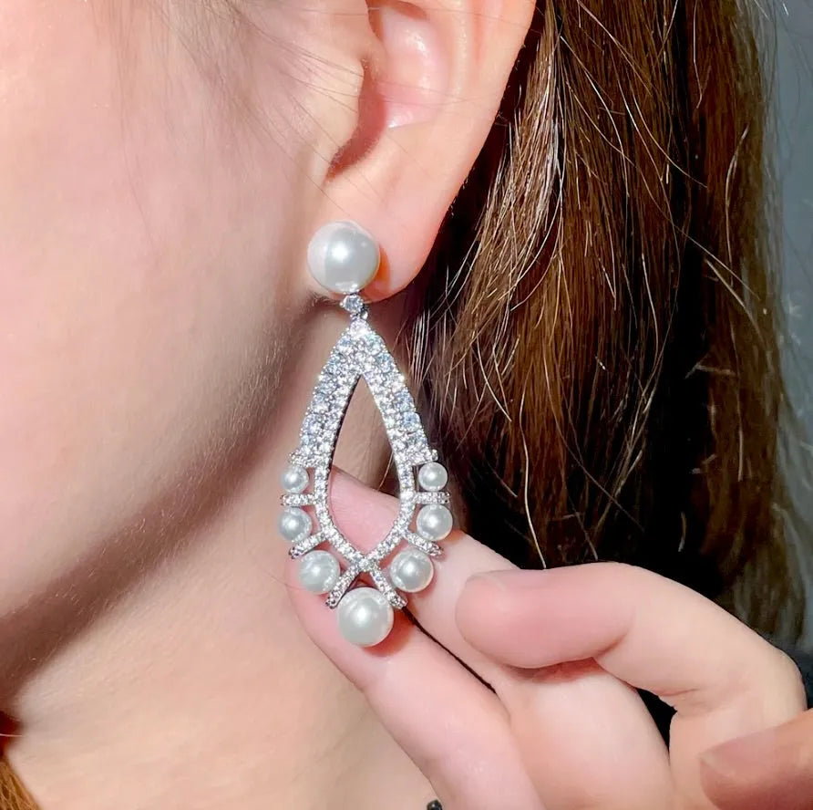 Pearl Wedding Jewelry - Pearl and Cubic Zirconia Bridal Earrings