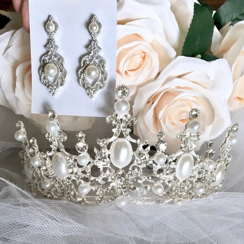 Wedding Jewelry - Pearl and Cubic Zirconia Bridal Earrings - Available in Rose Gold and Silver