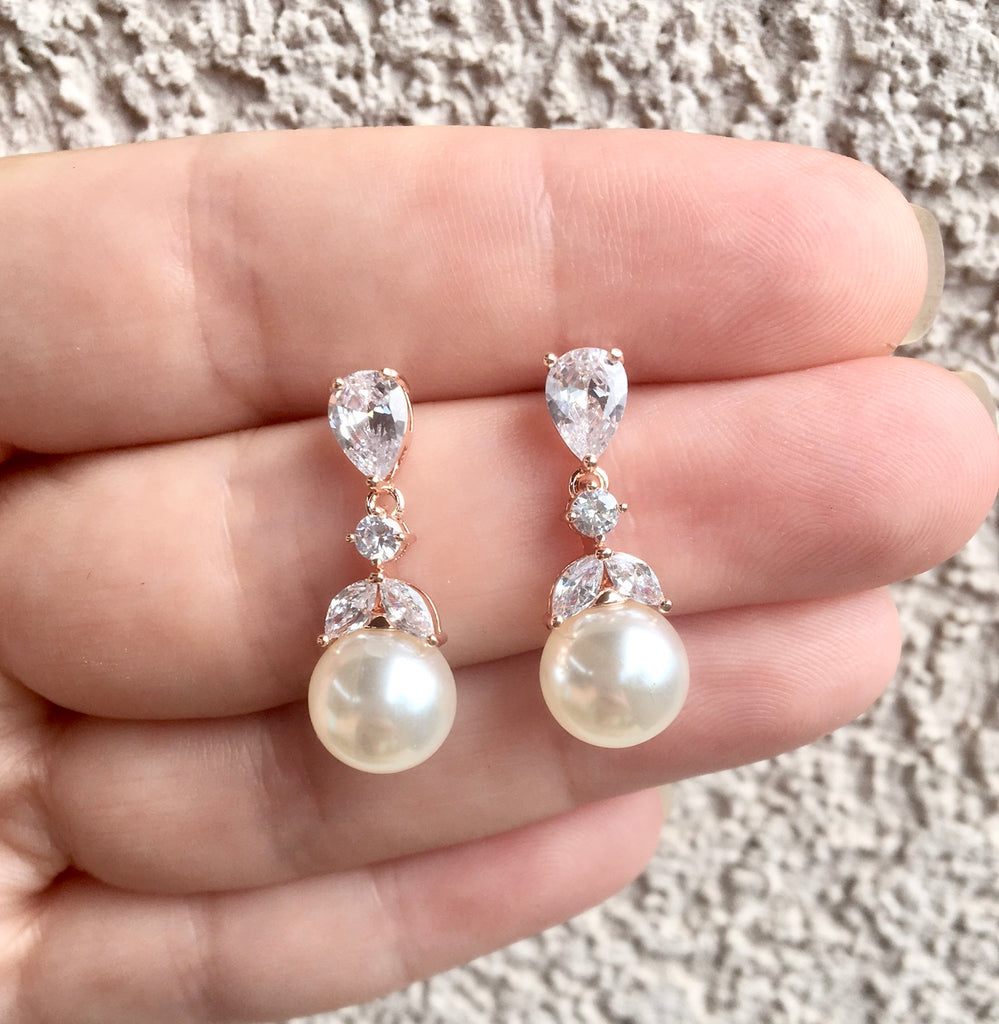 Wedding Jewelry - Pearl and Cubic Zirconia Bridal Jewelry Set - Available in Rose Gold and Silver