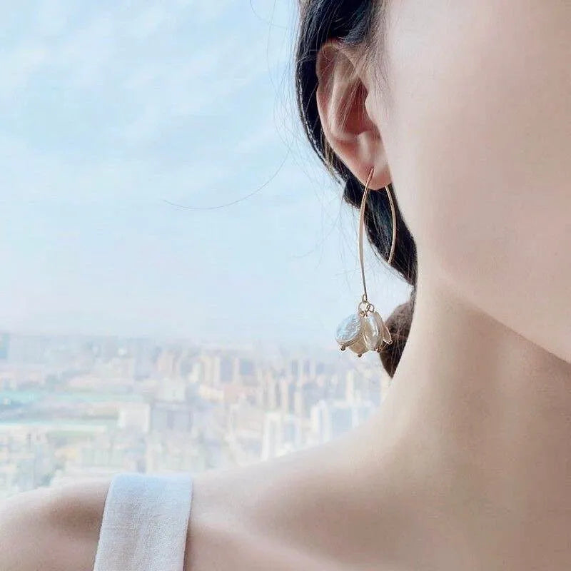 Wedding Jewelry - Bohemian Gold Pearl Bridal Earrings