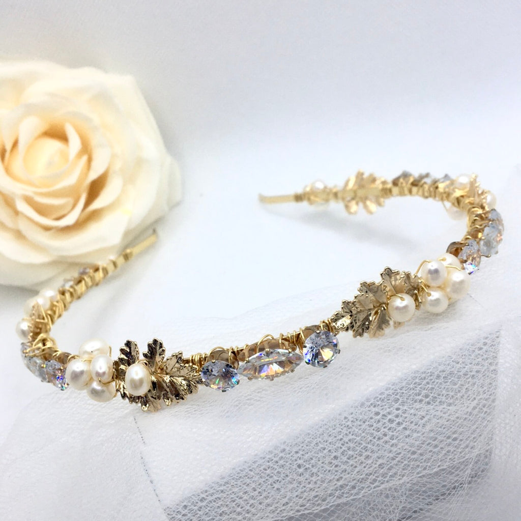 Wedding Hair Accessories - Gold Freshwater Pearl Bridal Headband