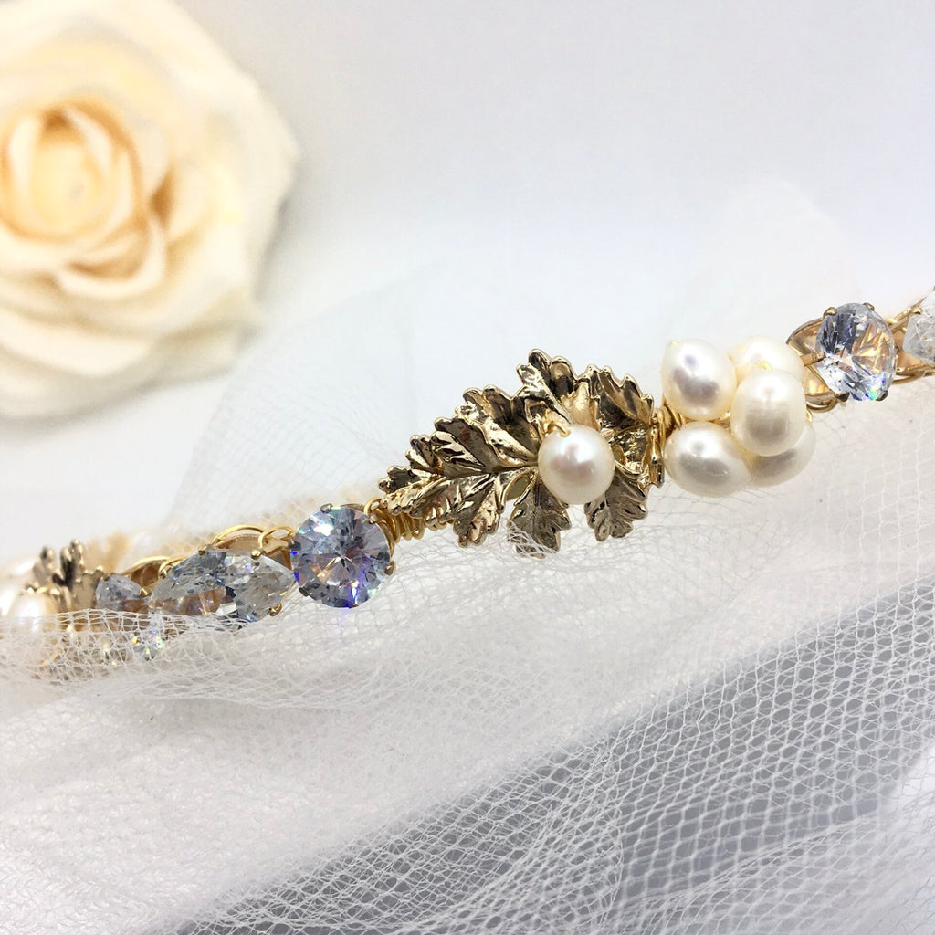 Wedding Hair Accessories - Gold Freshwater Pearl Bridal Headband