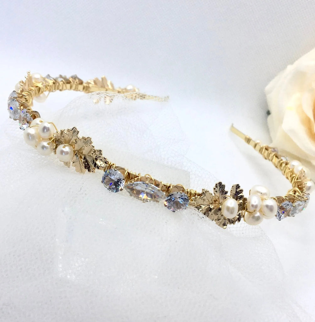 Wedding Hair Accessories - Gold Freshwater Pearl Bridal Headband
