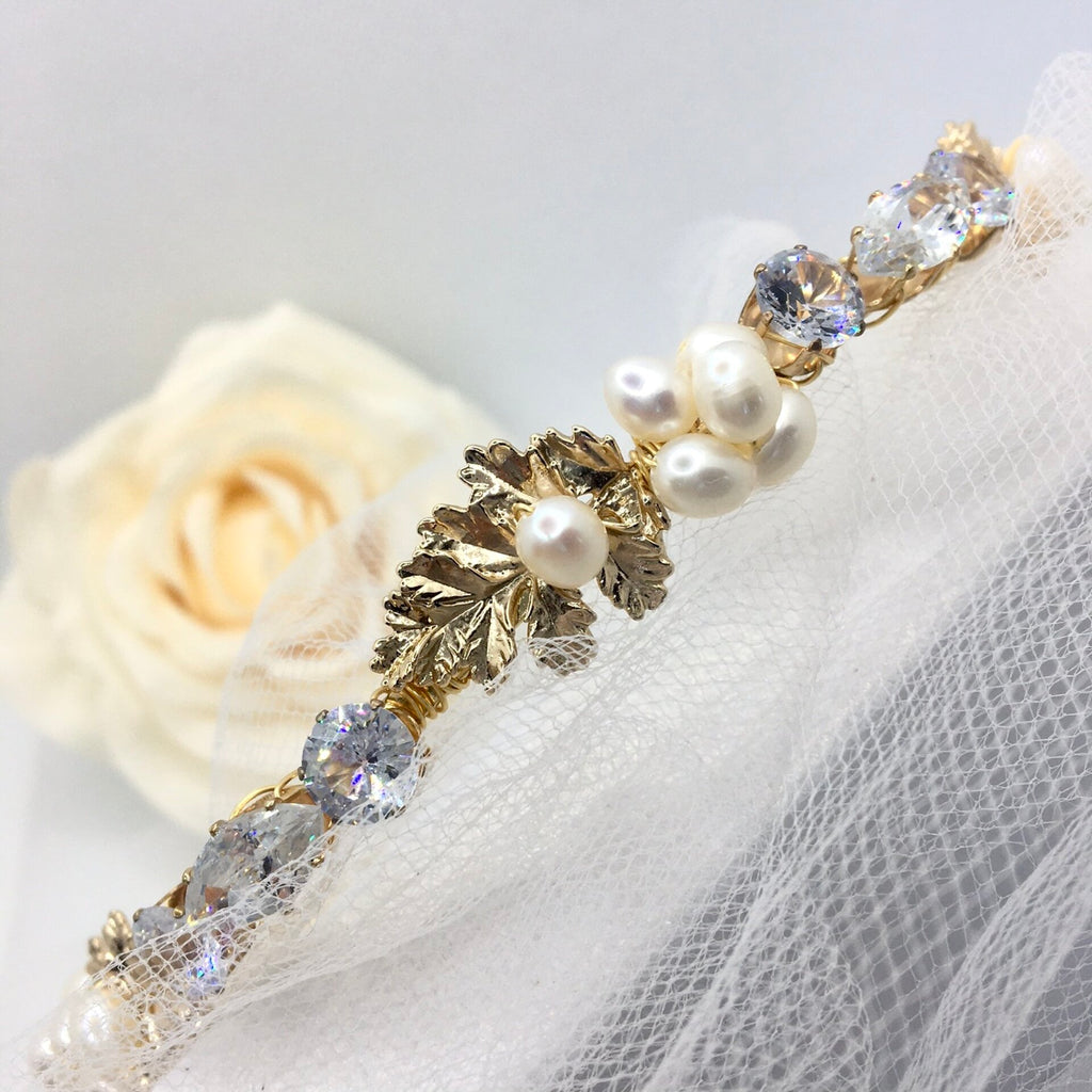 Wedding Hair Accessories - Gold Freshwater Pearl Bridal Headband