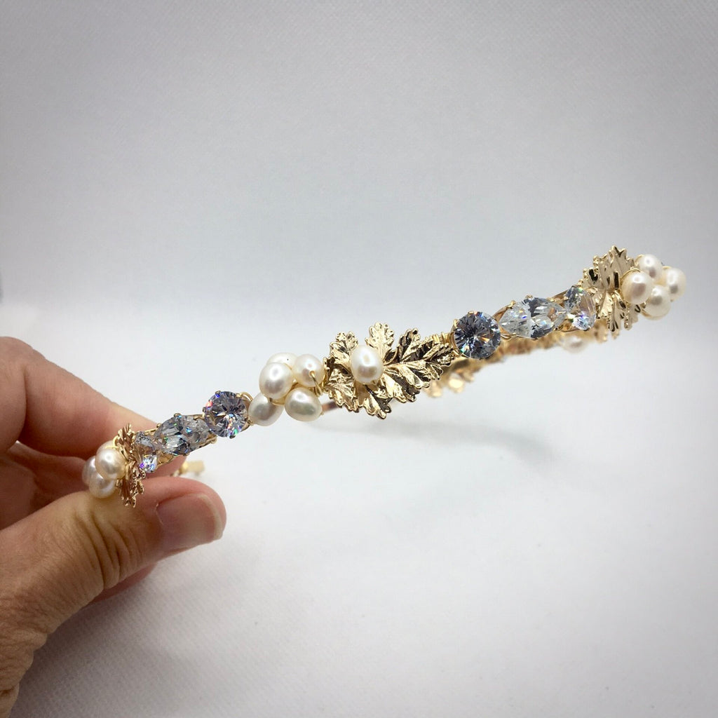 Wedding Hair Accessories - Gold Freshwater Pearl Bridal Headband