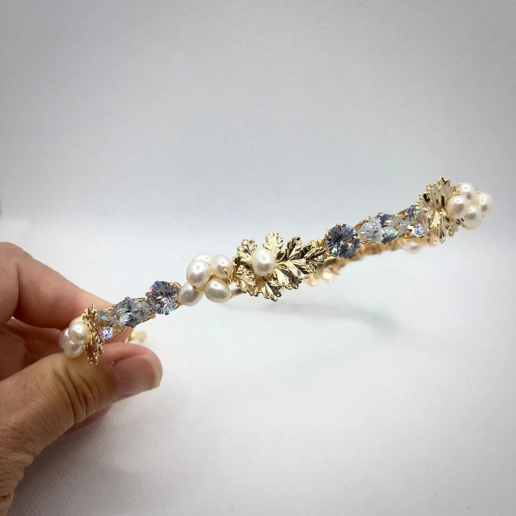Wedding Hair Accessories - Gold Freshwater Pearl Bridal Headband