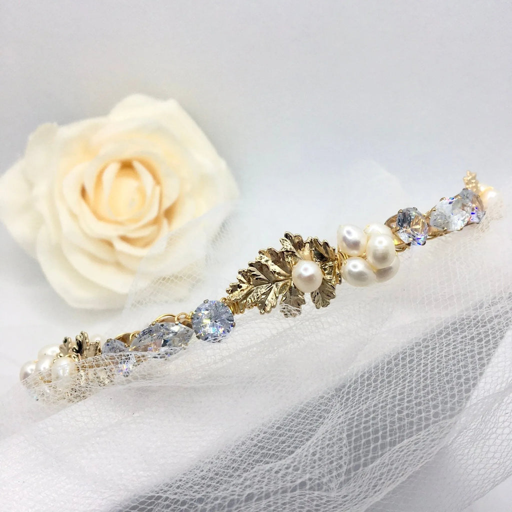 Wedding Hair Accessories - Gold Freshwater Pearl Bridal Headband