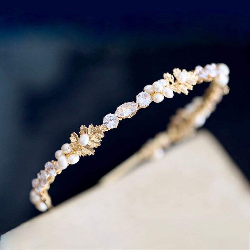 Wedding Hair Accessories - Gold Freshwater Pearl Bridal Headband