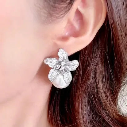 Wedding Jewelry - Orchid Pearl and Cubic Zirconia Bridal Earrings - Available in Silver and Gold