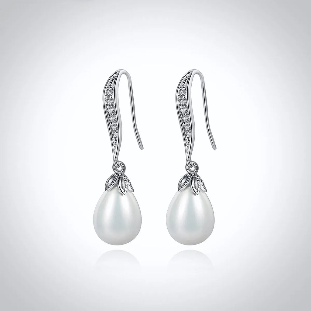 Wedding Jewelry - Pearl and Cubic Zirconia Bridal Earrings