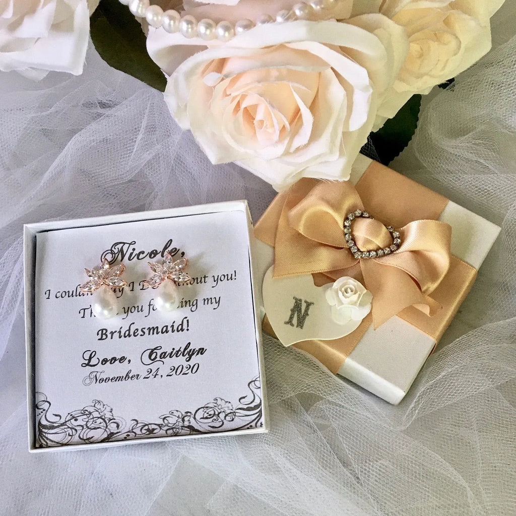 Wedding Jewelry - Pearl and Cubic Zirconia Bridal Earrings - Available in Silver and Rose Gold