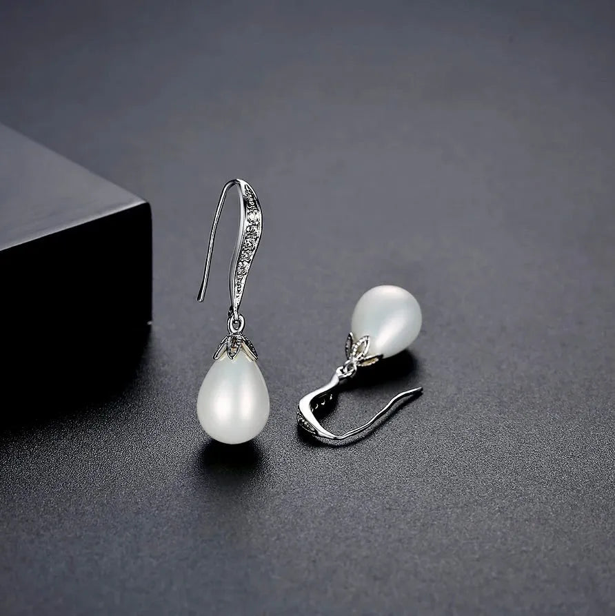Wedding Jewelry - Pearl and Cubic Zirconia Bridal Earrings