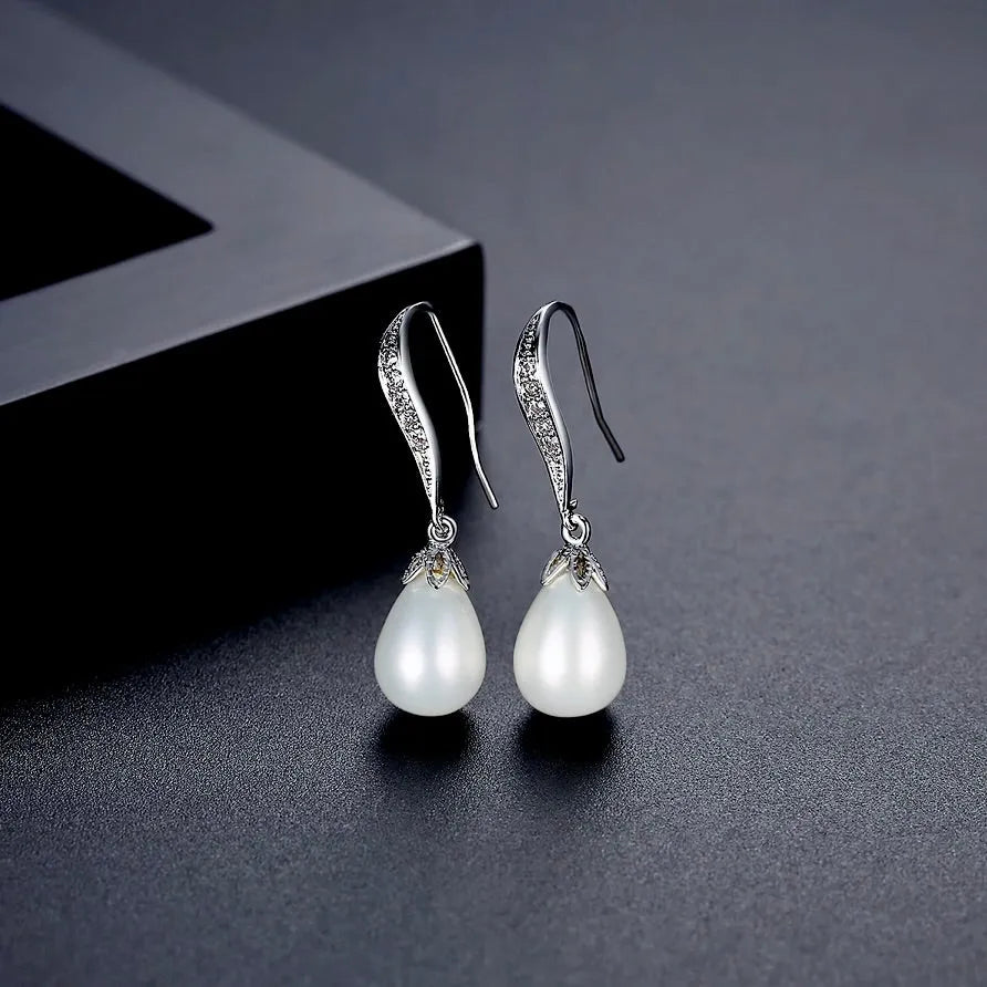 Wedding Jewelry - Pearl and Cubic Zirconia Bridal Earrings