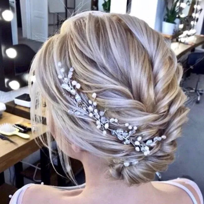 Wedding Hair Accessories - Silver Pearl and Crystal Bridal Headband / Hair Vine