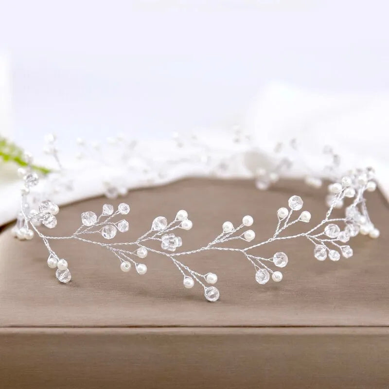 Wedding Hair Accessories - Silver Pearl and Crystal Bridal Headband / Hair Vine