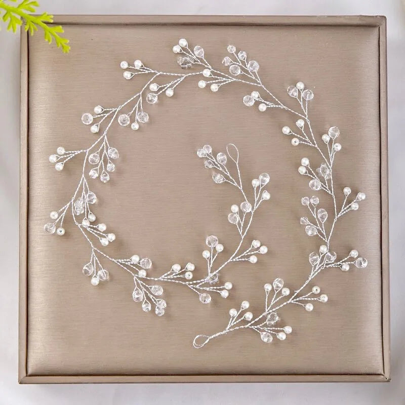 Wedding Hair Accessories - Silver Pearl and Crystal Bridal Headband / Hair Vine