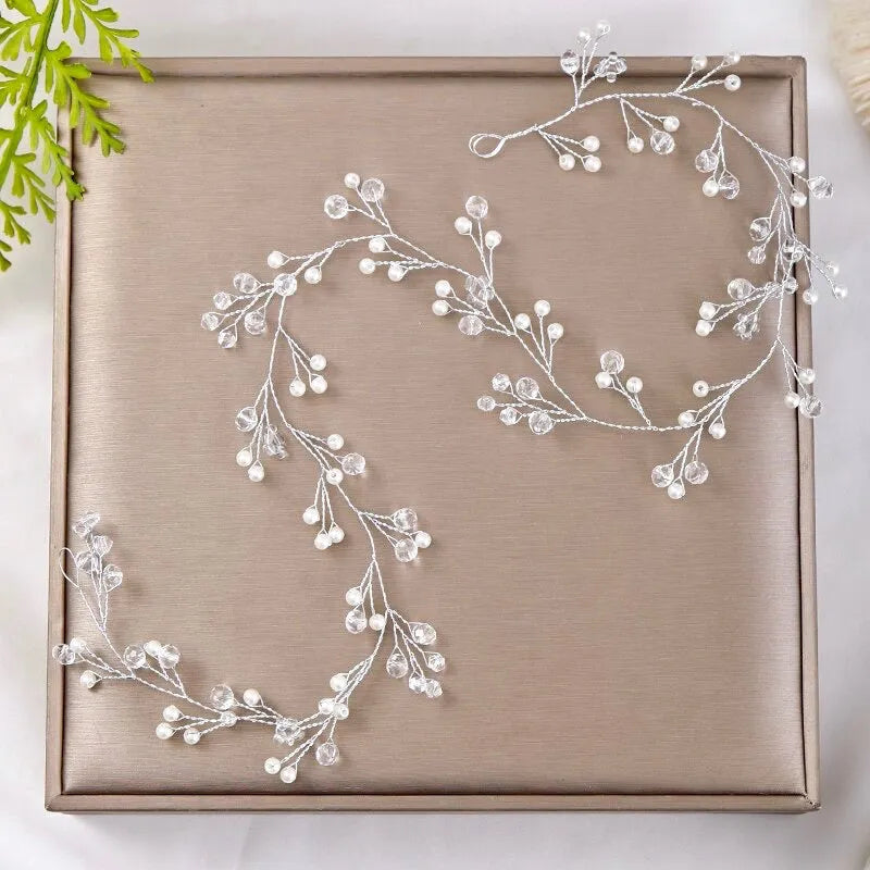 Wedding Hair Accessories - Silver Pearl and Crystal Bridal Headband / Hair Vine