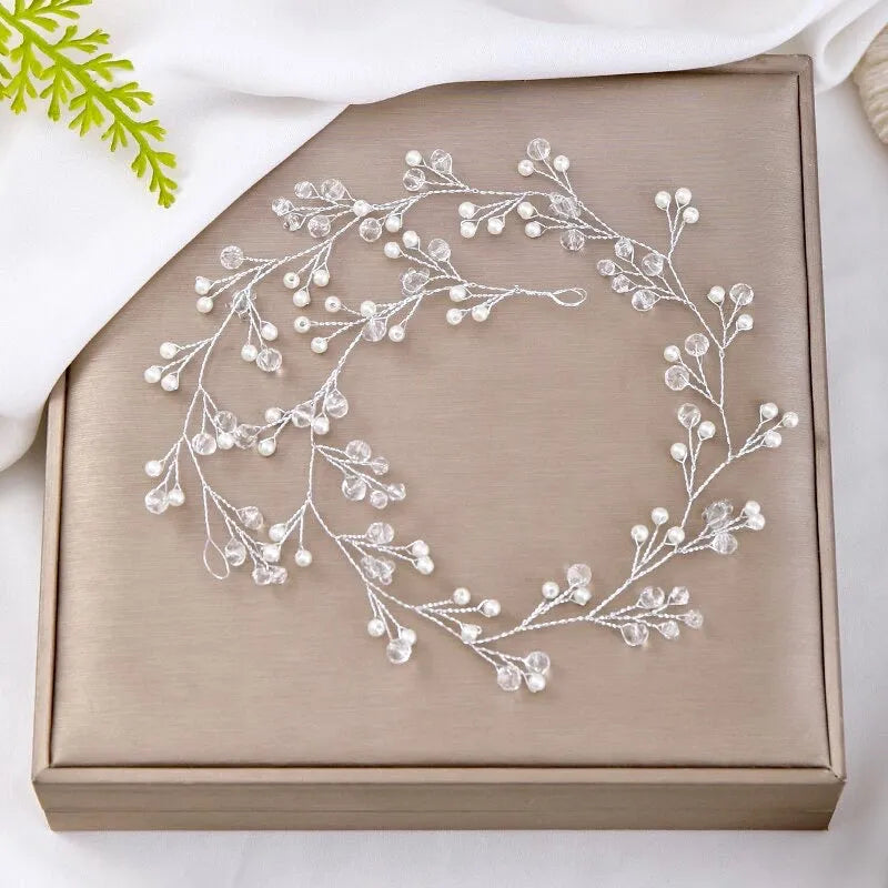 Wedding Hair Accessories - Silver Pearl and Crystal Bridal Headband / Hair Vine