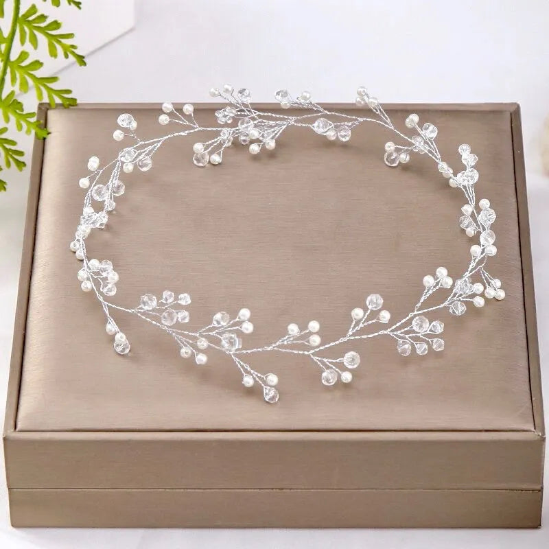 Wedding Hair Accessories - Silver Pearl and Crystal Bridal Headband / Hair Vine