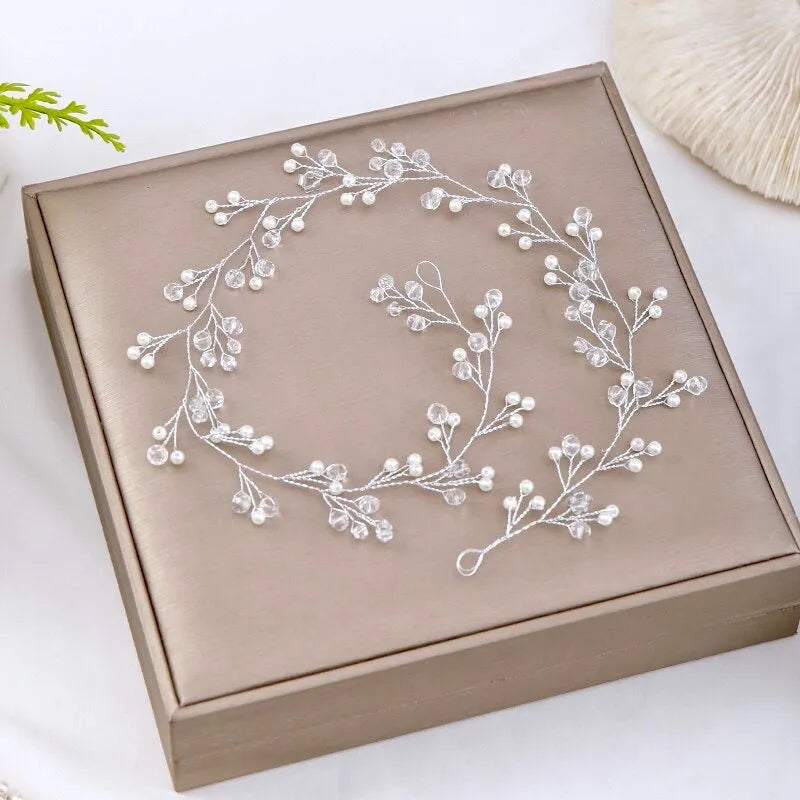 Wedding Hair Accessories - Silver Pearl and Crystal Bridal Headband / Hair Vine