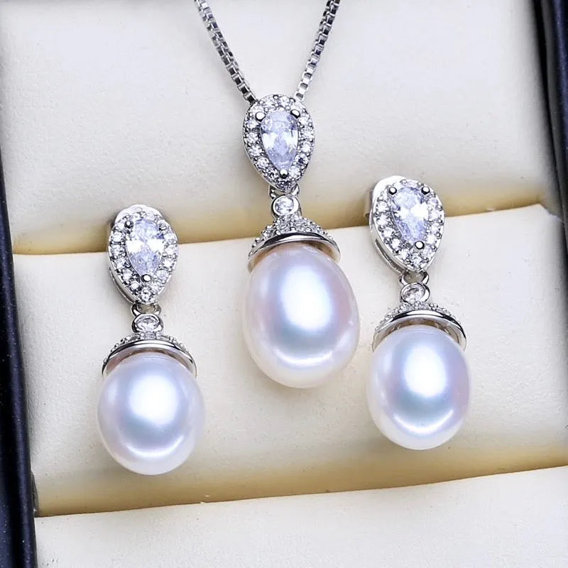 Wedding Pearl Jewelry - Sterling Silver and Natural Pearl Bridal Jewelry Set