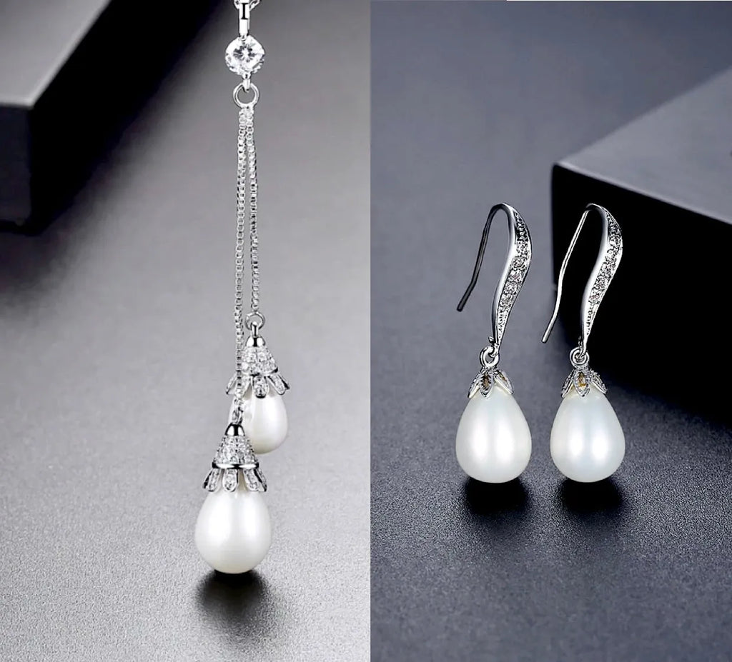 Wedding Pearl Jewelry - Pearl and Cubic Zirconia Bridal Jewelry Set