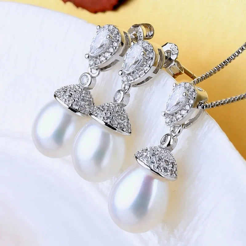 Wedding Pearl Jewelry - Sterling Silver and Natural Pearl Bridal Jewelry Set