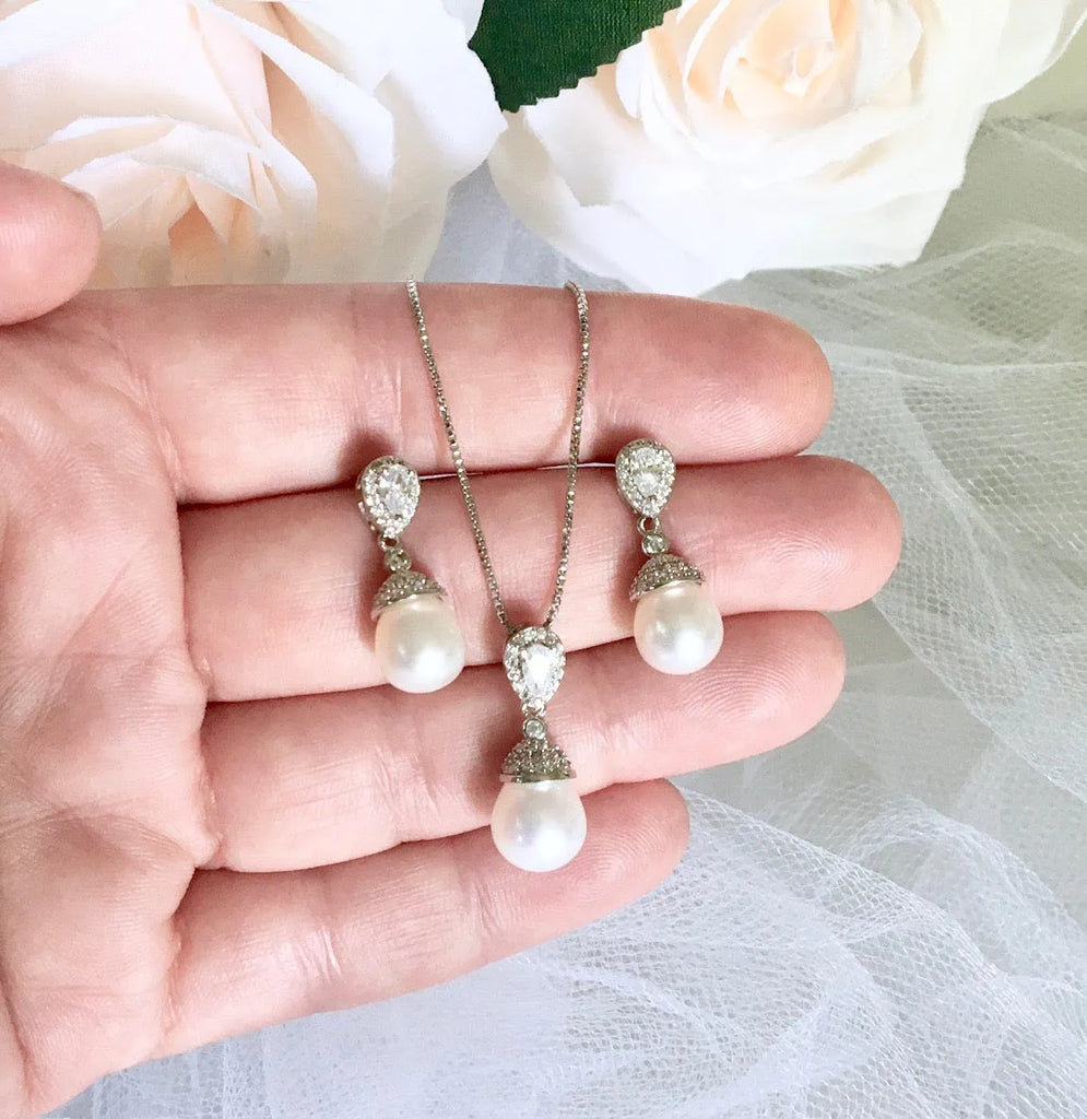 Wedding Pearl Jewelry - Sterling Silver and Natural Pearl Bridal Jewelry Set