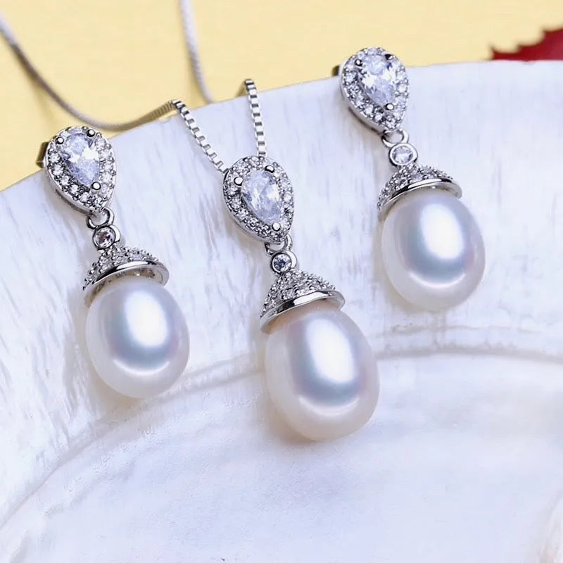 Wedding Pearl Jewelry - Sterling Silver and Natural Pearl Bridal Jewelry Set