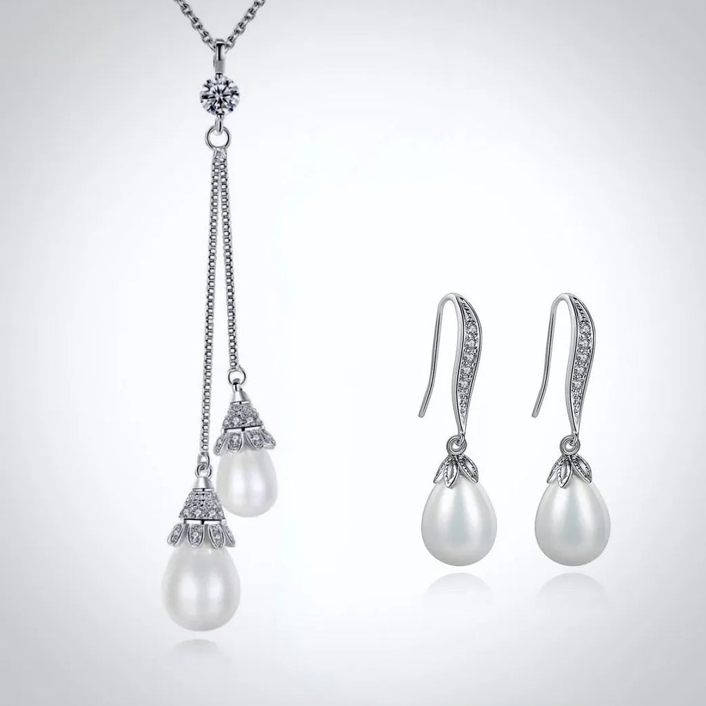 Wedding Pearl Jewelry - Pearl and Cubic Zirconia Bridal Jewelry Set