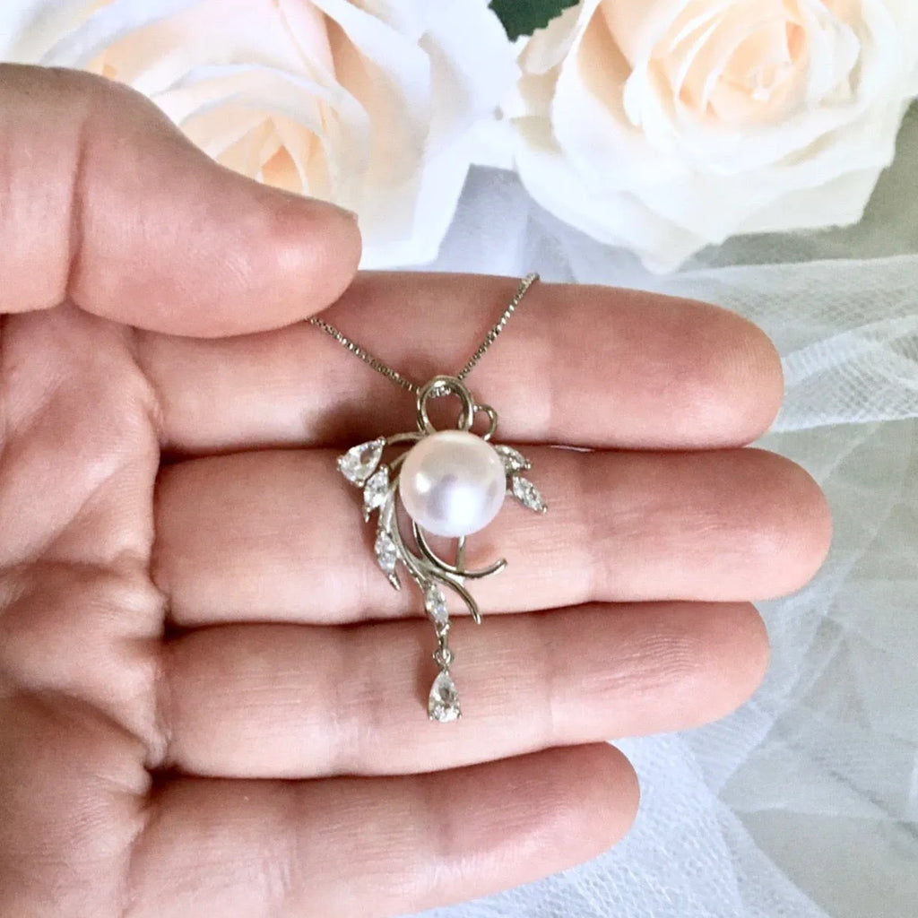 Pearl Wedding Jewelry - Freshwater Pearl and Sterling Silver Bridal Necklace