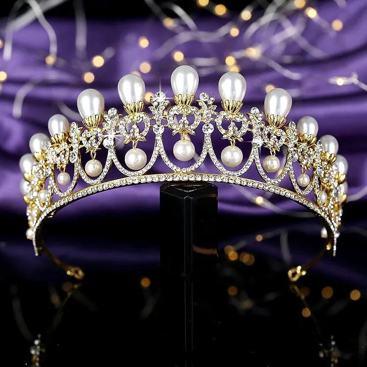 Myla Pearl & Crystal Bridal Tiara – Gold & Silver Wedding  display picture 3