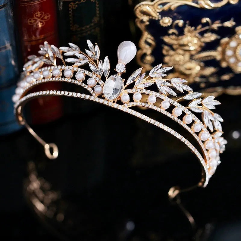 Wedding Hair Accessories -  Pearl and Crystal Bridal Tiara - Available in Gold and Silver