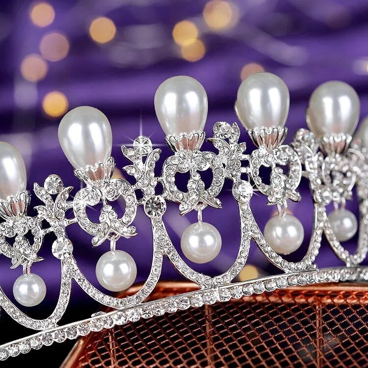 Wedding Hair Accessories -  Pearl and Crystal Bridal Tiara - Available in Yellow Gold and Silver