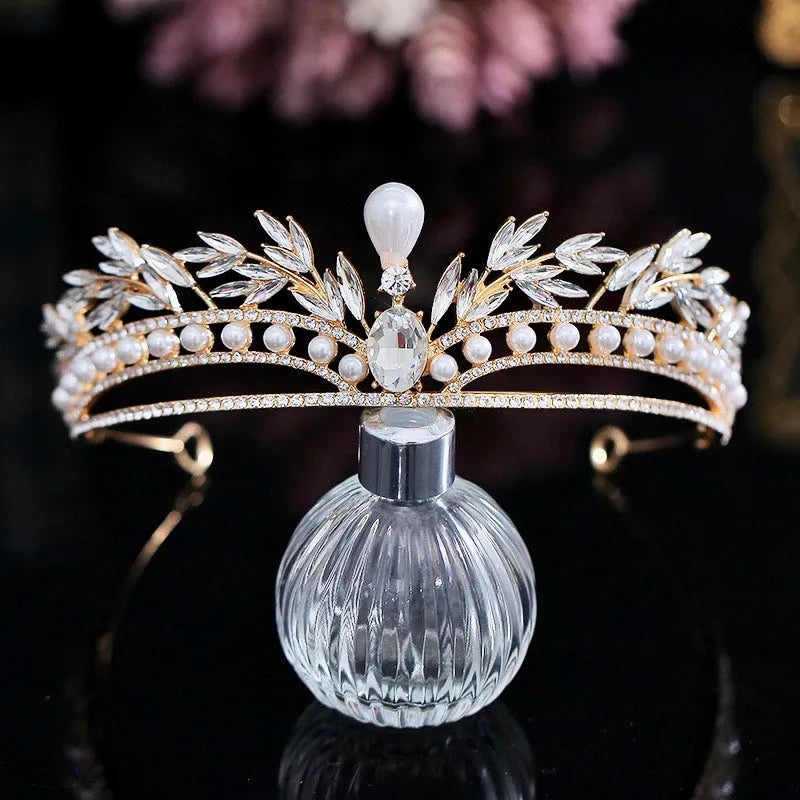 Wedding Hair Accessories -  Pearl and Crystal Bridal Tiara - Available in Gold and Silver