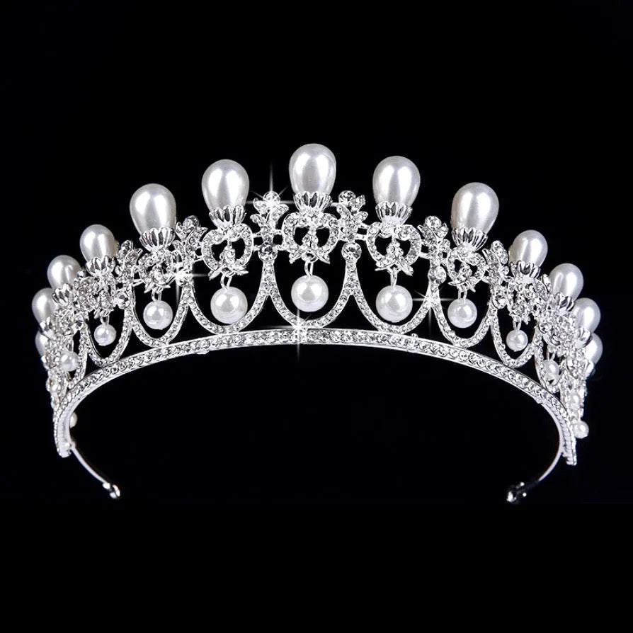 Wedding Hair Accessories -  Pearl and Crystal Bridal Tiara - Available in Yellow Gold and Silver